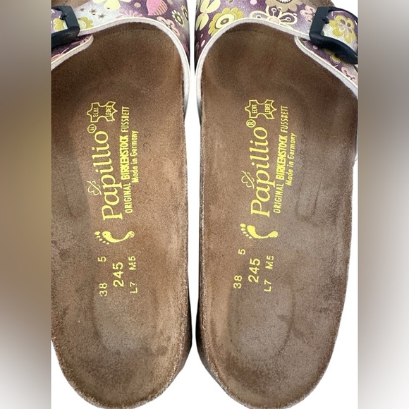 Papillio Birkenstock Birkis Women's Sandals Floral Pink Brown Yellow Sz 8 38 - Picture 6 of 7